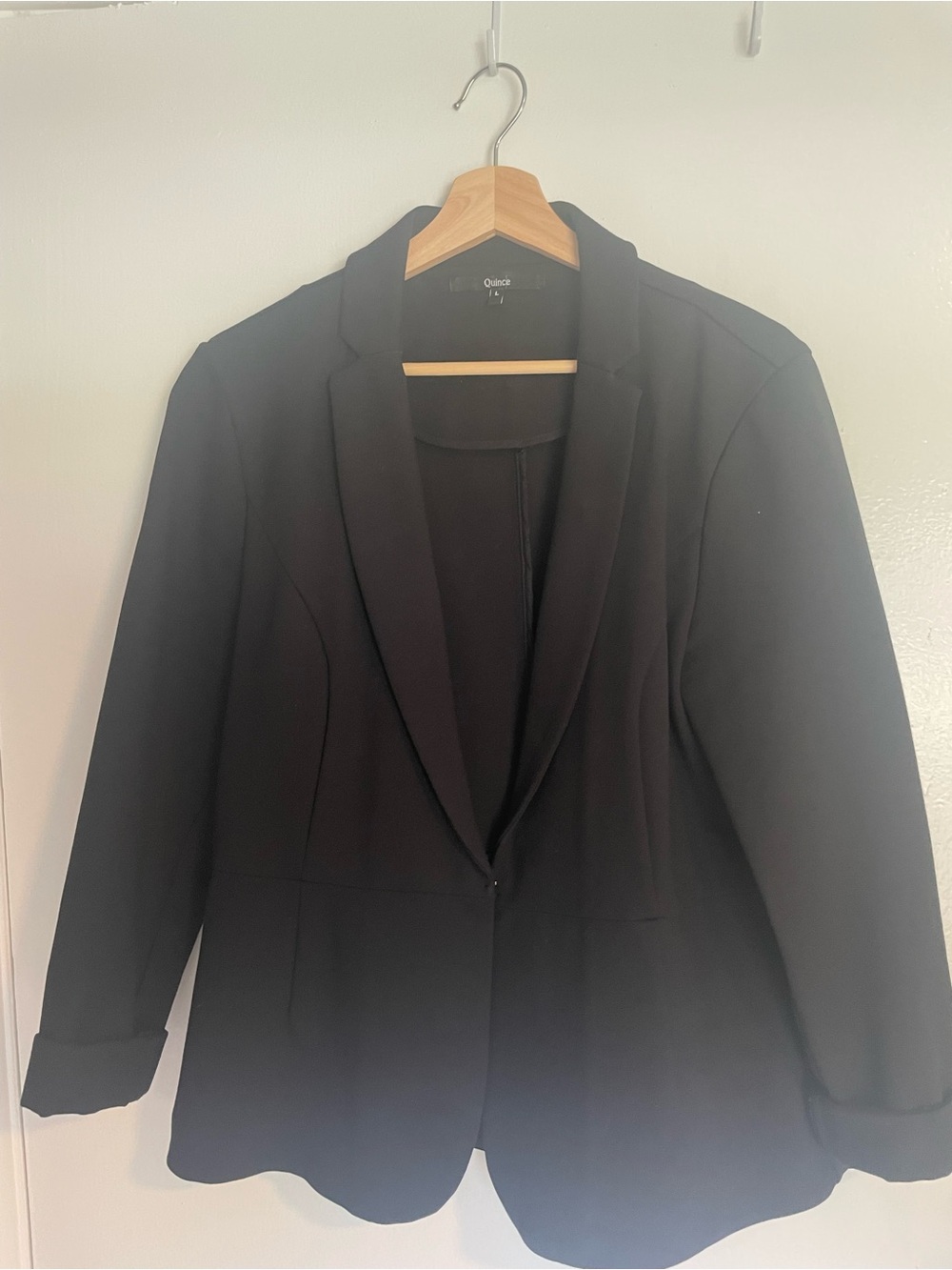 Quince Black Stretch Knit Blazer Size L Large Machine Washable